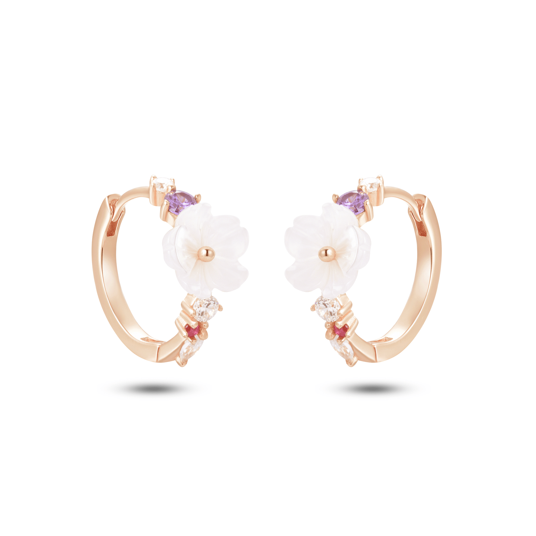 Boucles d'oreilles en Argent 925 doré Or rose 18k assemblées de Nacre et Oxyde de zirconium - Maison Di Giorgio
