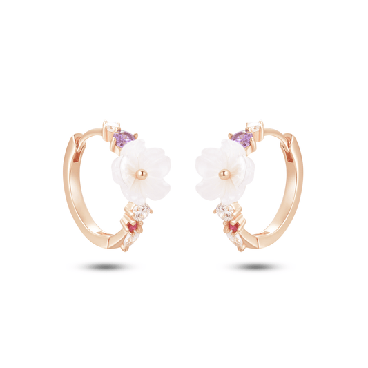 Boucles d'oreilles en Argent 925 doré Or rose 18k assemblées de Nacre et Oxyde de zirconium - Maison Di Giorgio