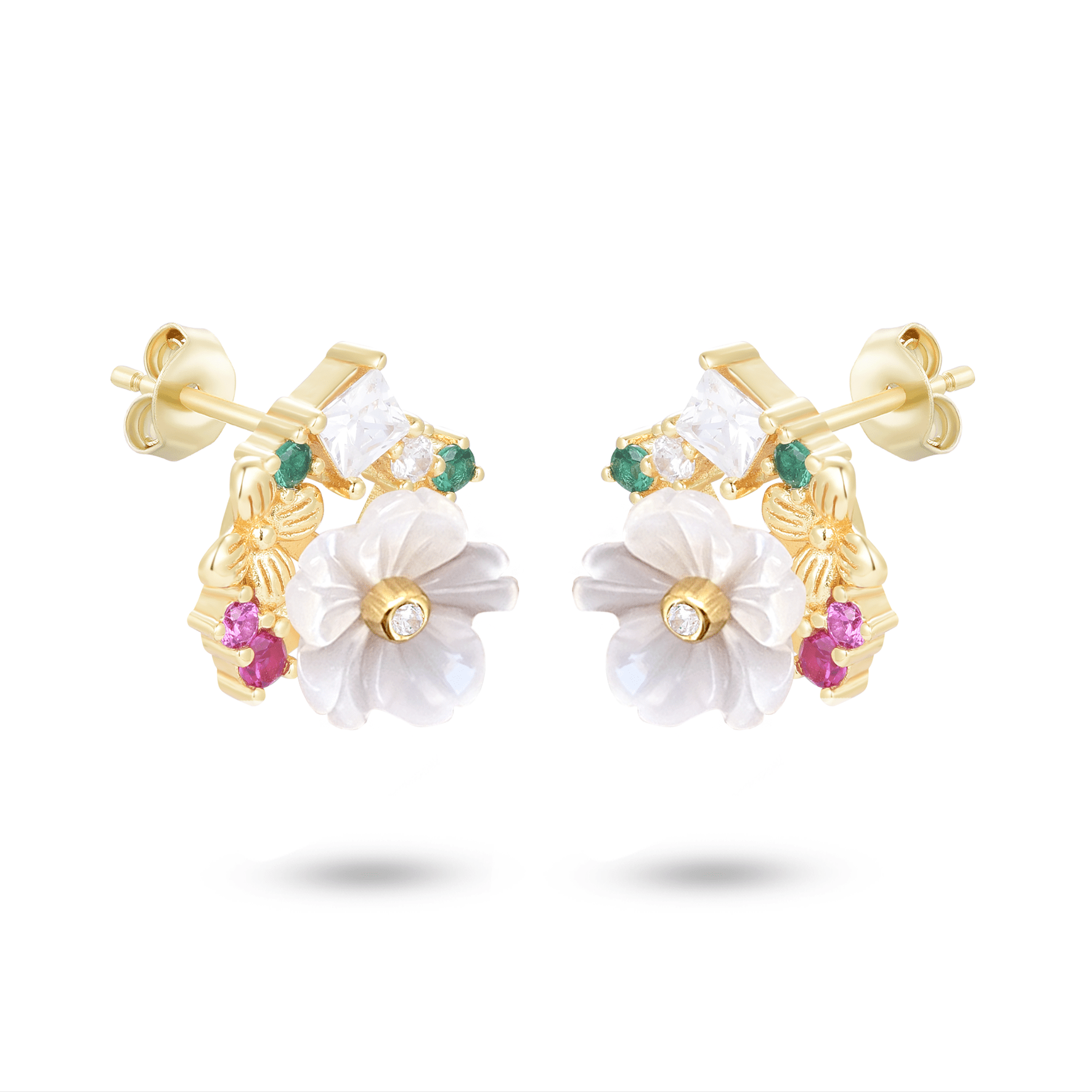 Boucles d'oreilles en Argent 925 doré Or jaune 18k assemblées de Nacre et Oxyde de zirconium - Maison Di Giorgio