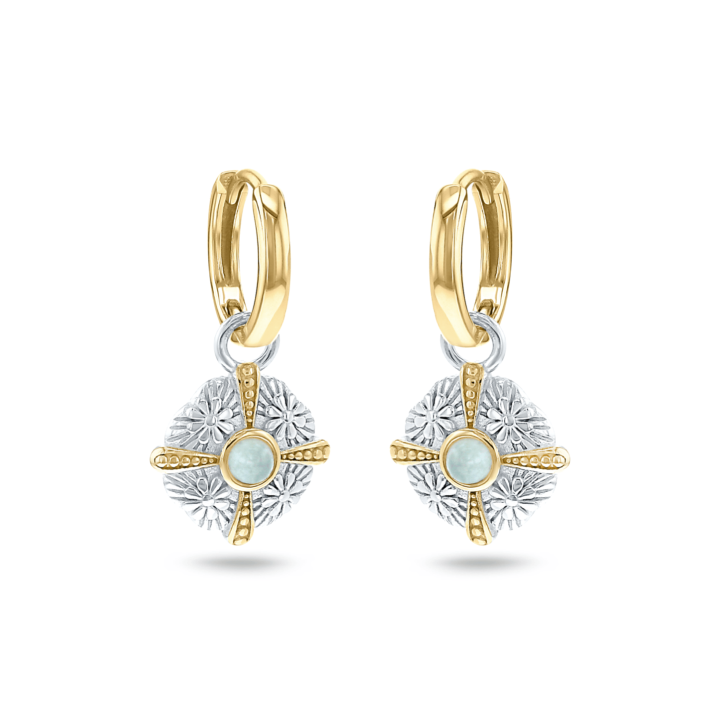 Boucles d'oreilles en Argent 925 partiellement doré Or jaune 18k assemblées de Quartz vert - Maison Di Giorgio