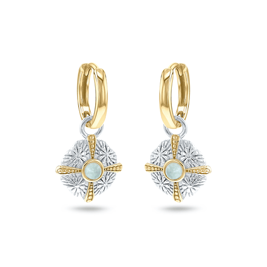 Boucles d'oreilles en Argent 925 partiellement doré Or jaune 18k assemblées de Quartz vert - Maison Di Giorgio
