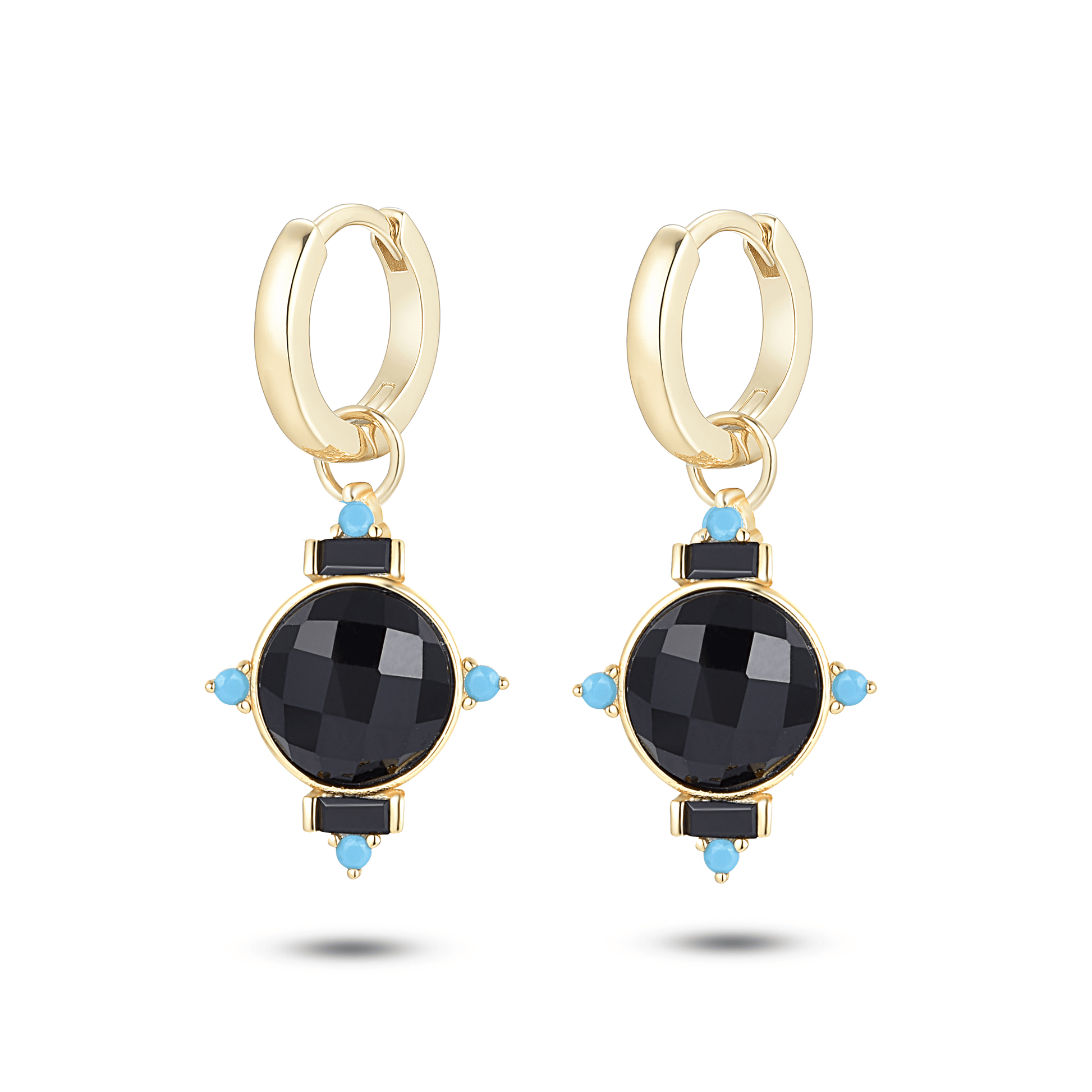 Boucles d'oreilles en Argent 925 doré Or jaune 18k assemblées de Onyx noir et Turquoise - Maison Di Giorgio