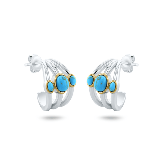 Boucles d'oreilles en Argent 925 partiellement doré Or jaune 18k assemblées de Turquoise - Maison Di Giorgio