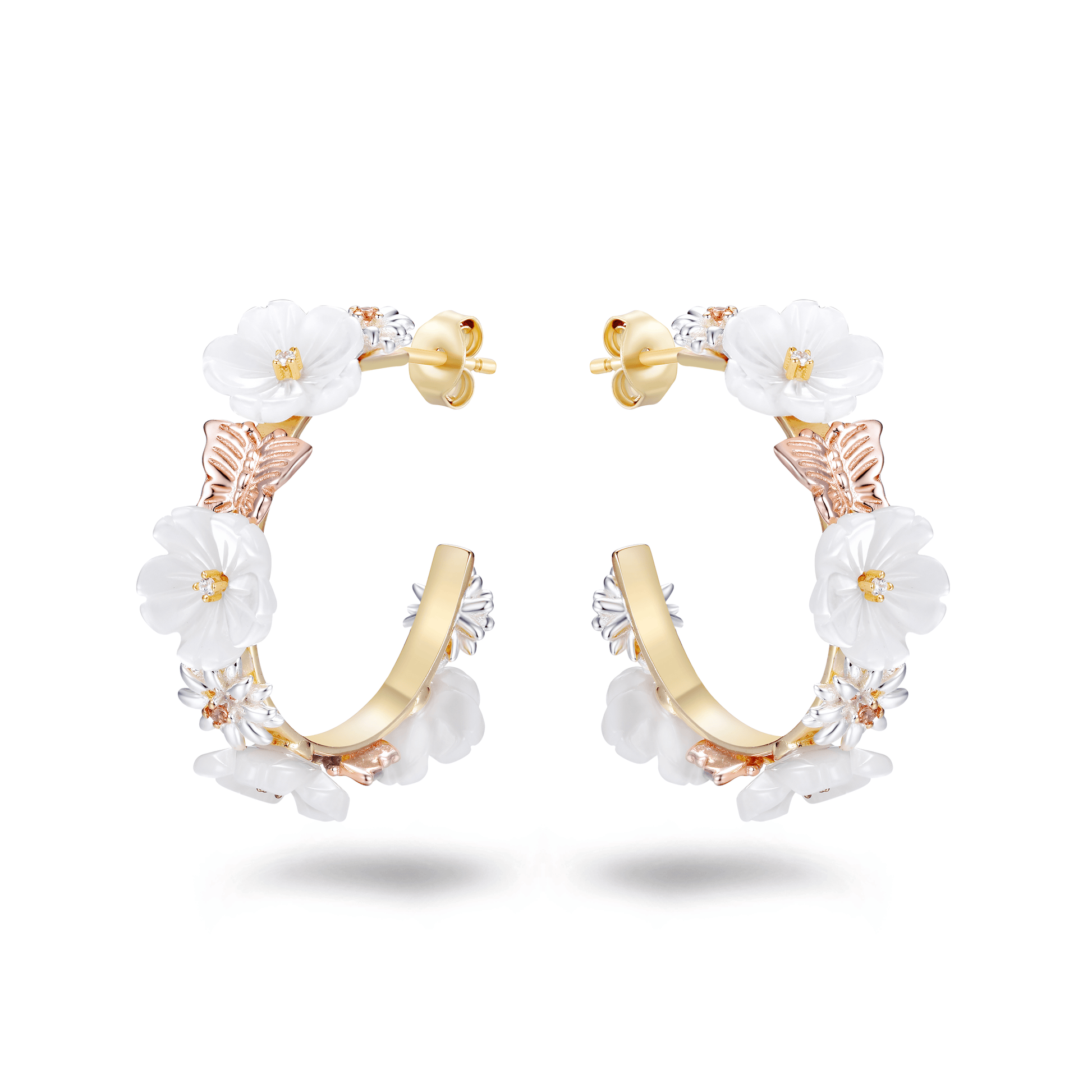 Boucles d'oreilles en Argent 925 doré Or jaune et rose 18k assemblées de Nacre, Champagne et d'Oxyde de zirconium - Maison Di Giorgio