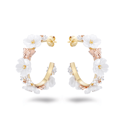 Boucles d'oreilles en Argent 925 doré Or jaune et rose 18k assemblées de Nacre, Champagne et d'Oxyde de zirconium - Maison Di Giorgio