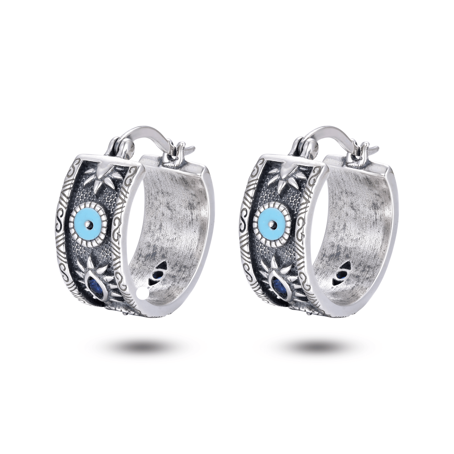 Boucles d'oreilles en Argent 925 oxydé assemblées de Turquoise - Maison Di Giorgio