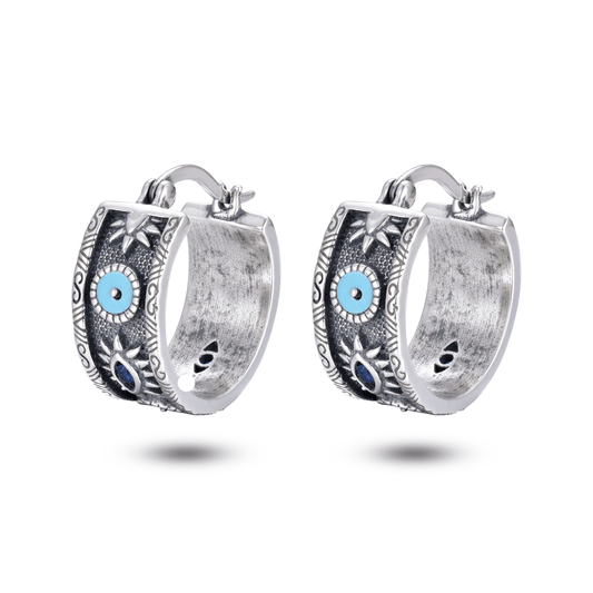 Boucles d'oreilles en Argent 925 oxydé assemblées de Turquoise - Maison Di Giorgio
