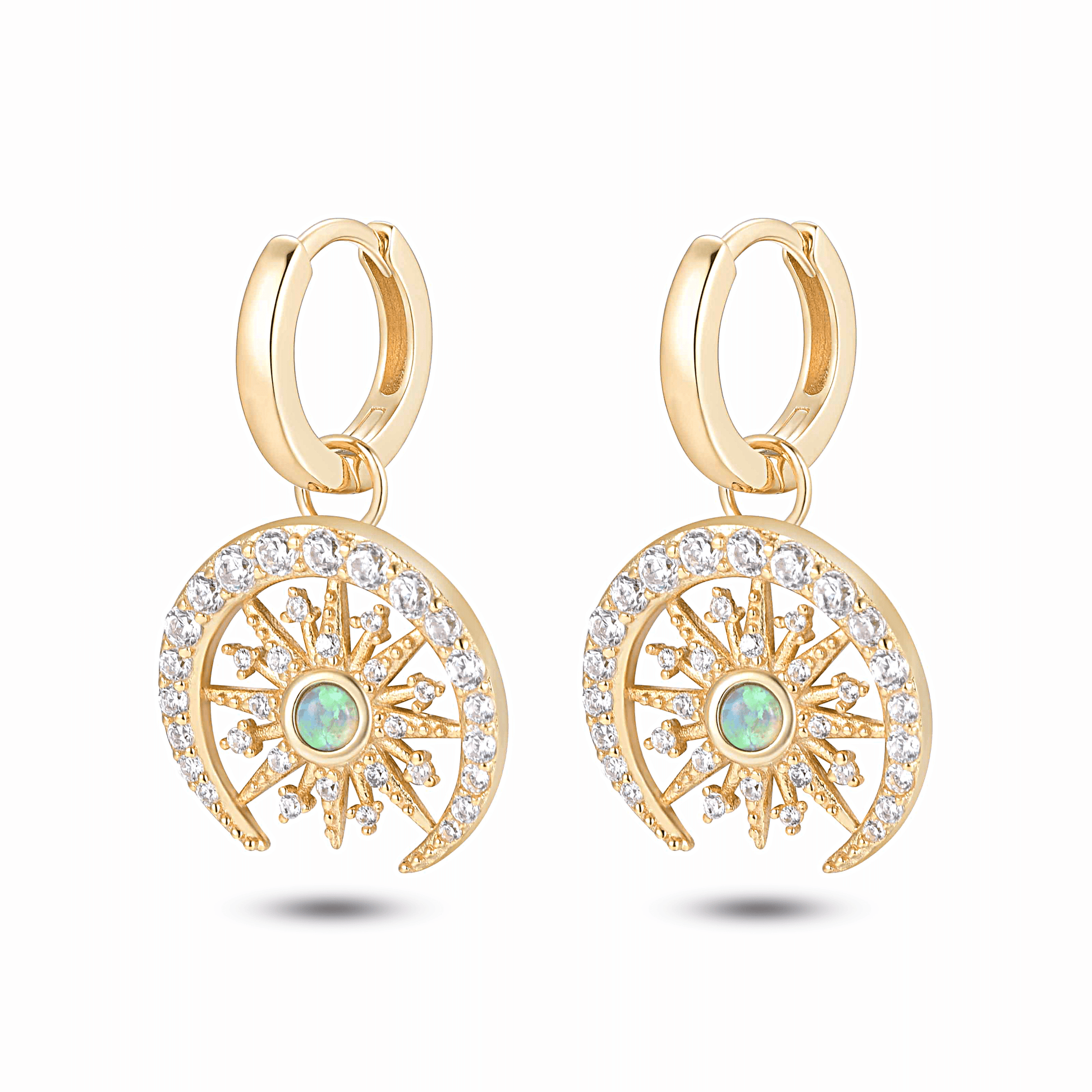 Boucles d'oreilles en Argent 925 doré Or jaune 18k assemblées d'Opale verte - Maison Di Giorgio