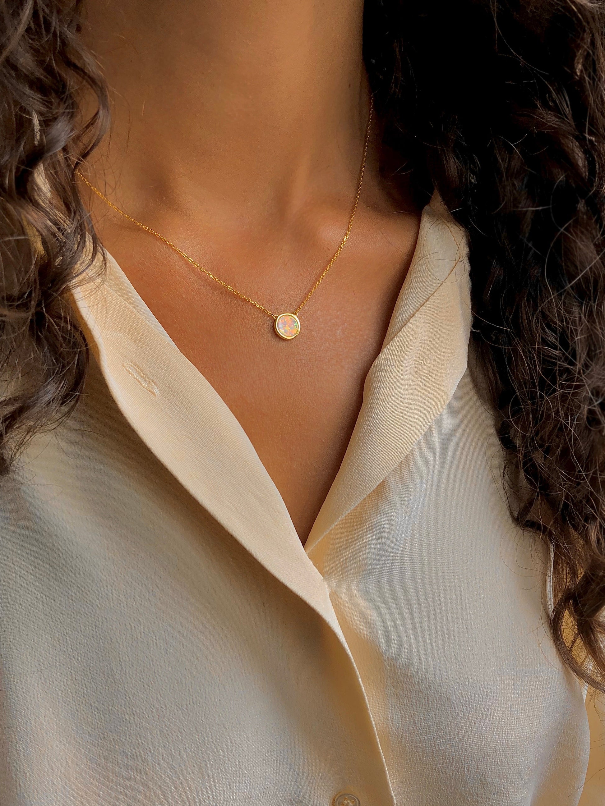 Collier en Argent 925 doré Or jaune 18k assemblé d'Opale - Maison Di Giorgio