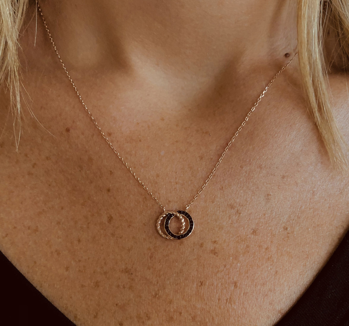 Collier en Argent 925 doré Or rose 18k assemblé d'Oxyde de zirconium noir - Maison Di Giorgio