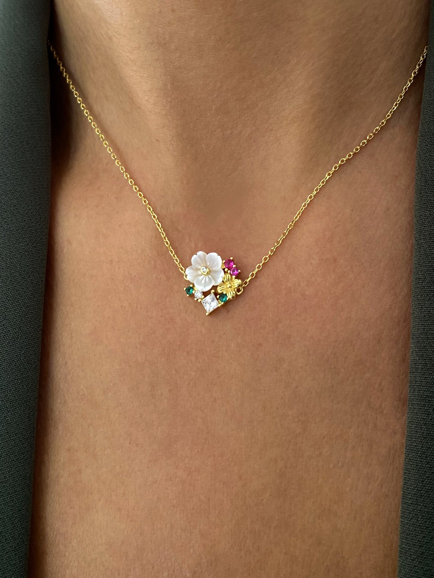 Collier en Argent 925 doré Or jaune 18k assemblé de Nacre et Oxyde de zirconium - Maison Di Giorgio