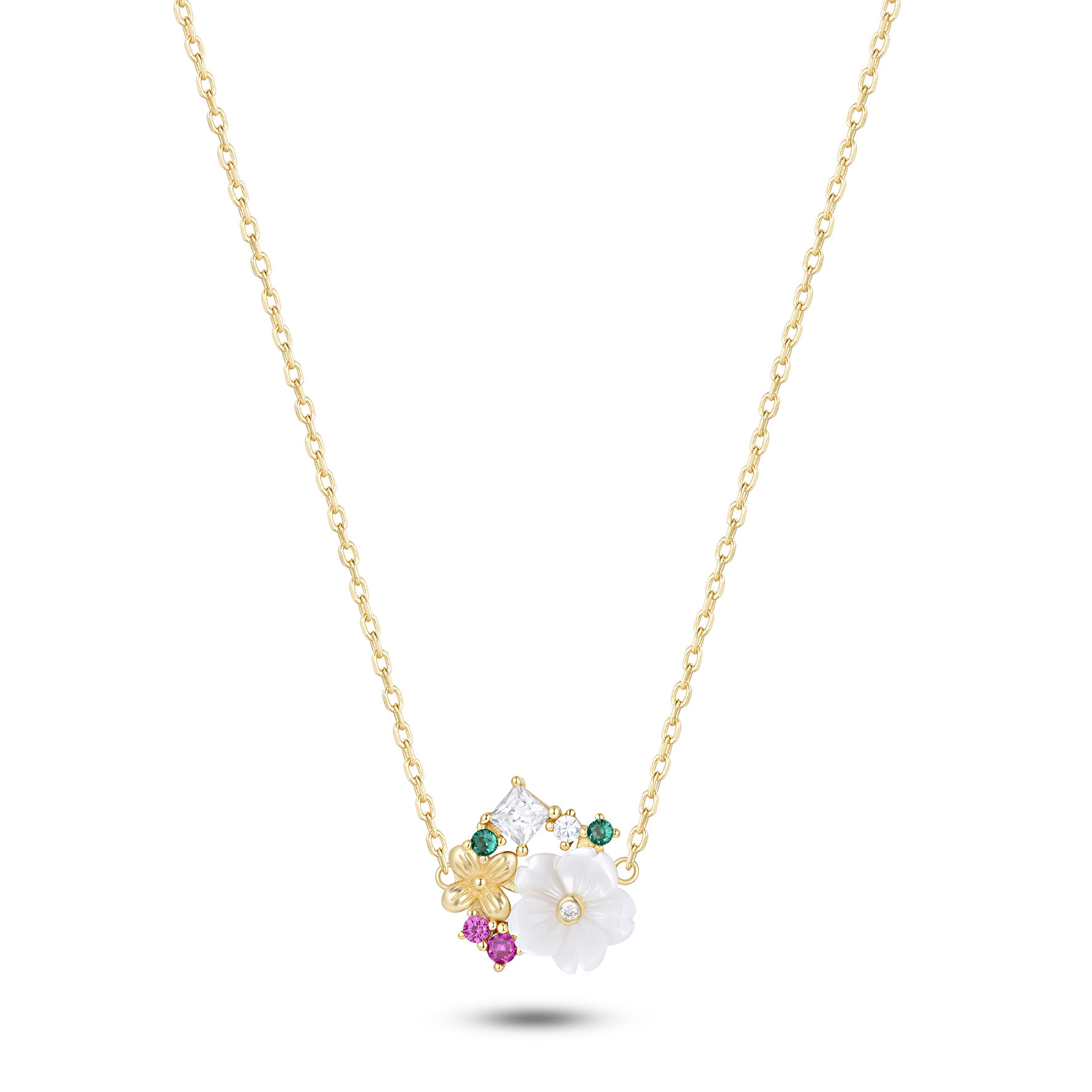 Collier en Argent 925 doré Or jaune 18k assemblé de Nacre et Oxyde de zirconium - Maison Di Giorgio