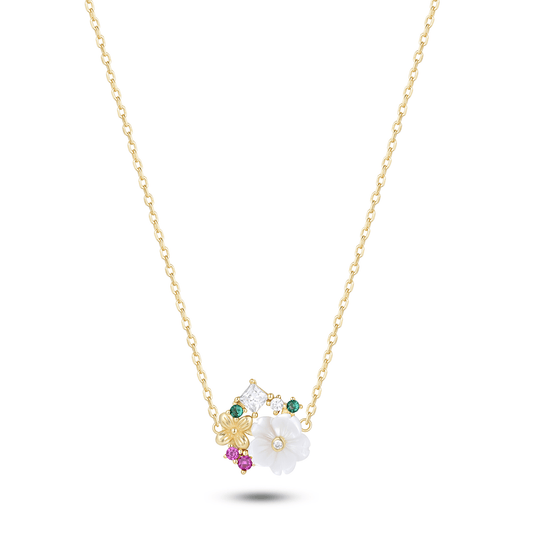 Collier en Argent 925 doré Or jaune 18k assemblé de Nacre et Oxyde de zirconium - Maison Di Giorgio