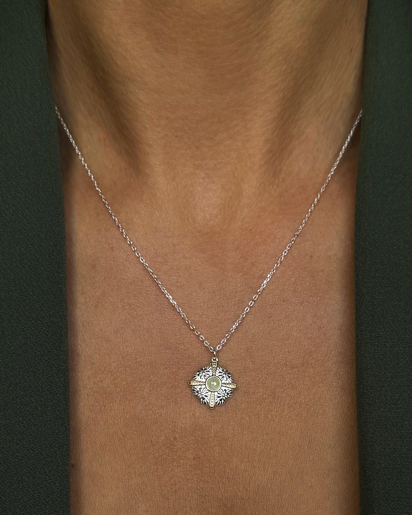 Collier en Argent 925 partiellement doré Or jaune 18k assemblé de Quartz vert clair - Maison Di Giorgio