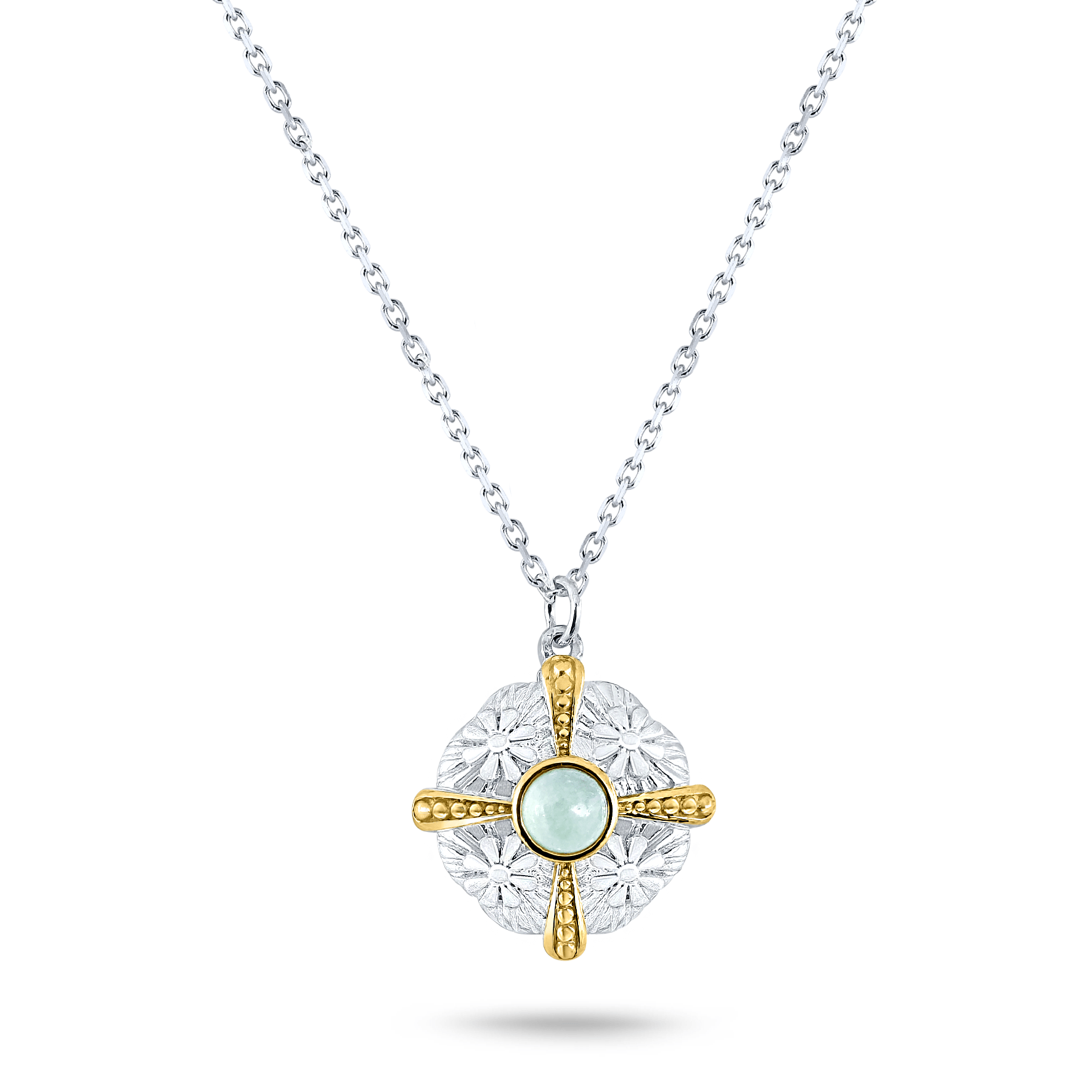 Collier en Argent 925 partiellement doré Or jaune 18k assemblé de Quartz vert clair - Maison Di Giorgio