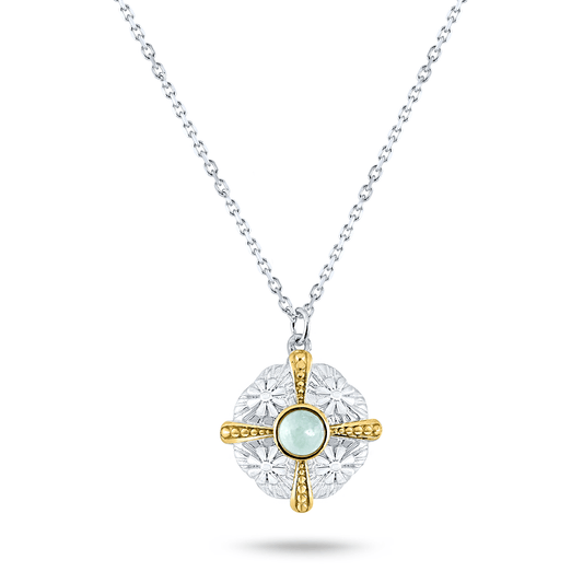 Collier en Argent 925 partiellement doré Or jaune 18k assemblé de Quartz vert clair - Maison Di Giorgio