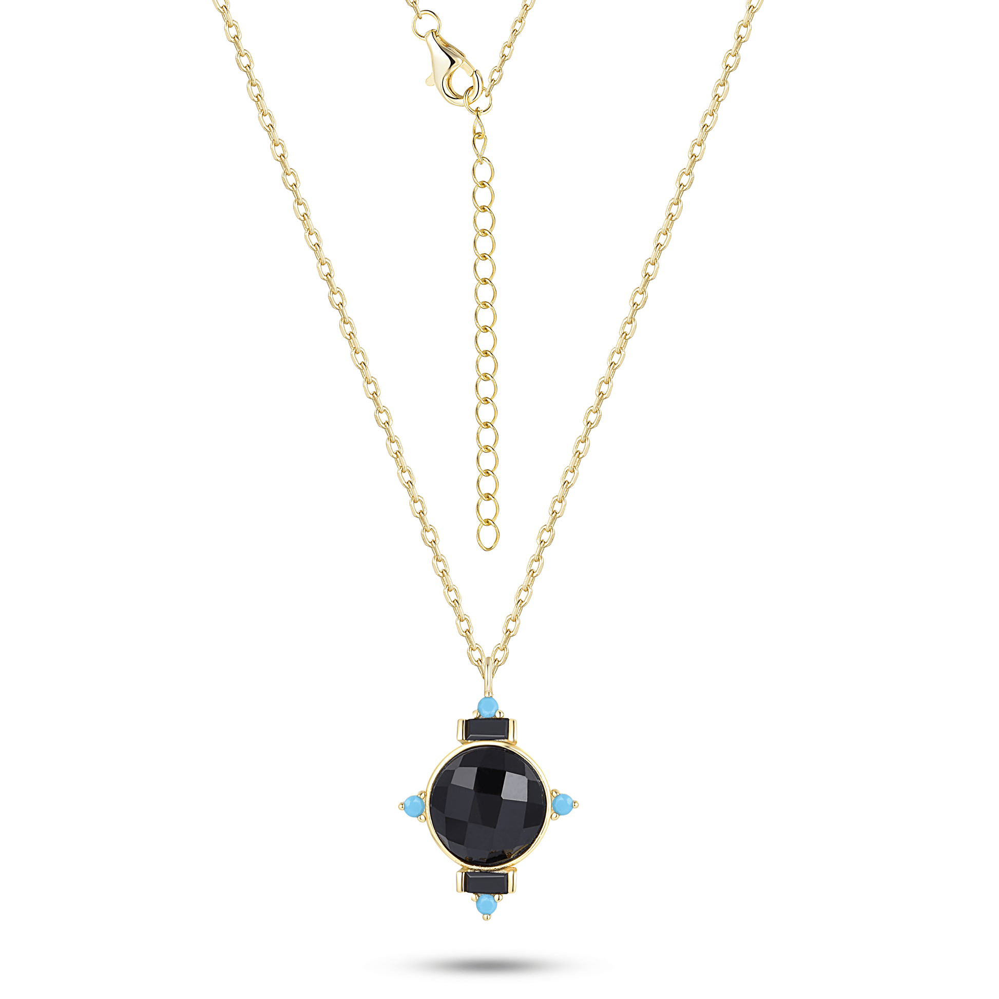 Collier en argent 925 doré Or jaune 18k assemblé d'onyx noir et Turquoise - Maison Di Giorgio
