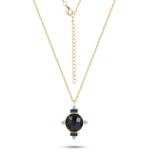 Collier en argent 925 doré Or jaune 18k assemblé d'onyx noir et Turquoise - Maison Di Giorgio
