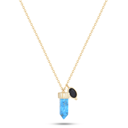 Collier en Argent 925 doré Or jaune 18k assemblé de Turquoise - Maison Di Giorgio