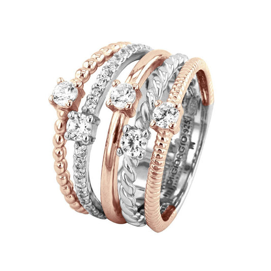Bague en Argent 925 plaqué Rhodium et Or rose 18k assemblée d'oxyde de zirconium - Maison Di Giorgio