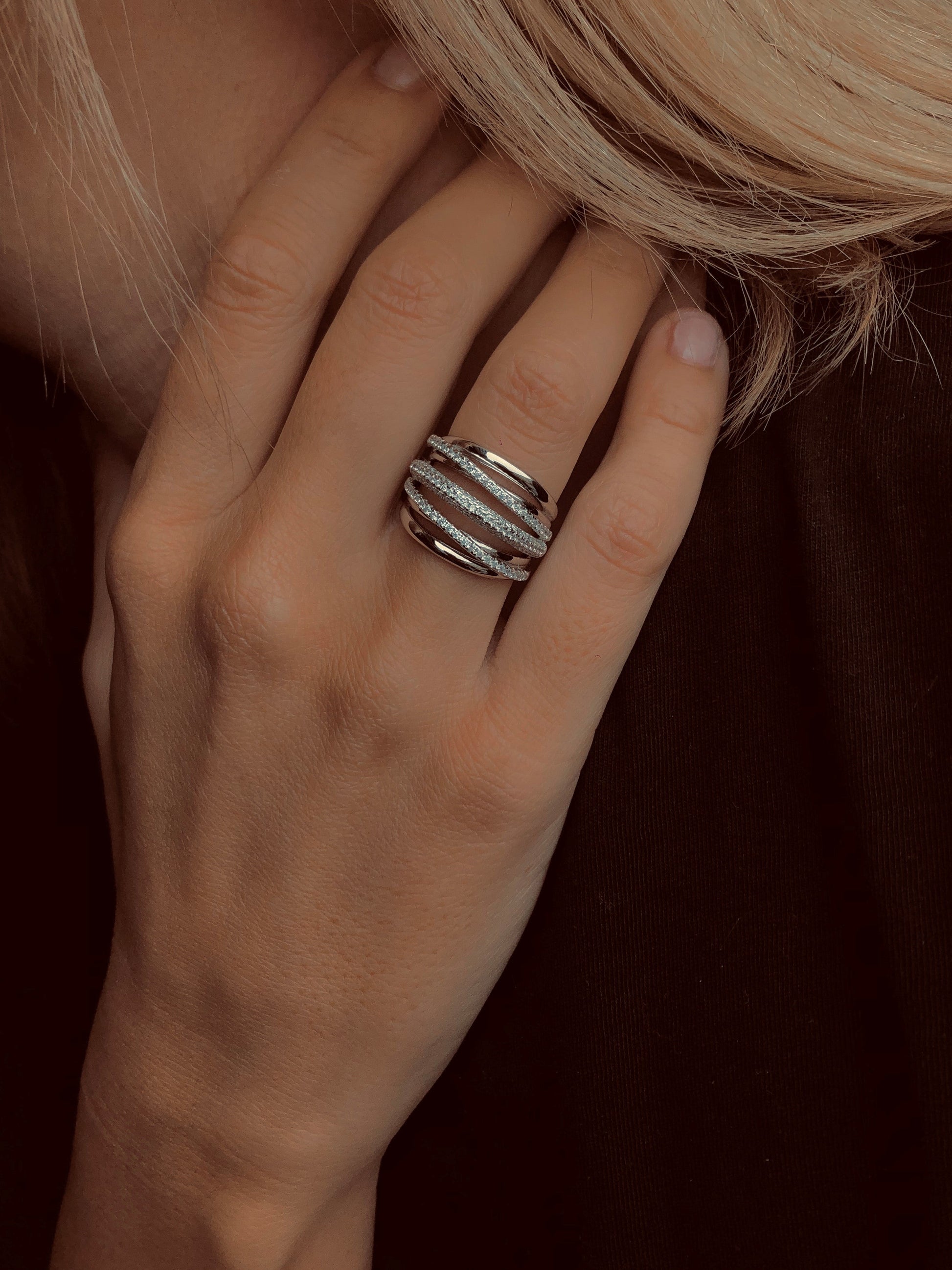 Bague en Argent 925 plaqué Rhodium assemblée d'Oxyde de zirconium - Maison Di Giorgio