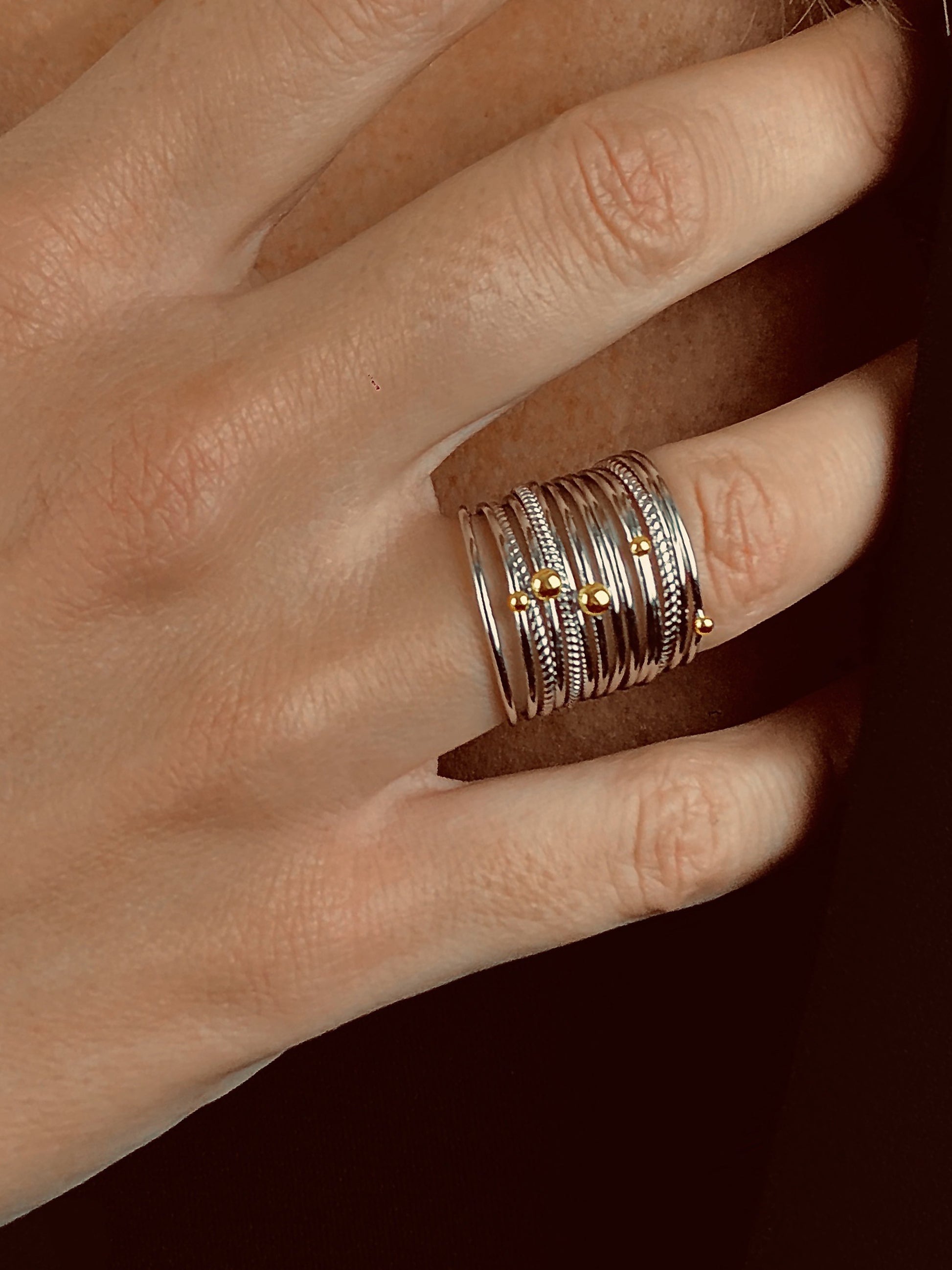 Bague en Argent 925 plaqué Rhodium et Or jaune 18k - Maison Di Giorgio