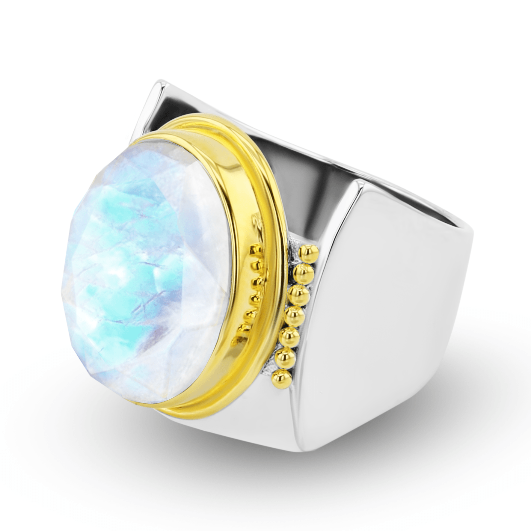 Bague en Argent 925 partiellement doré Or jaune 18k et assemblée de pierre de lune facetée - Maison Di Giorgio
