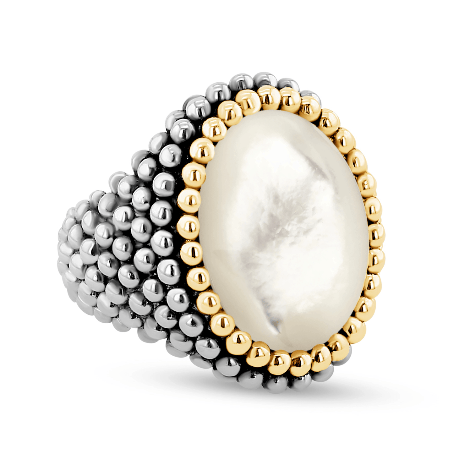 Bague en Argent 925 plaqué Rhodium et Or jaune 18k assemblée de Nacre - Maison Di Giorgio