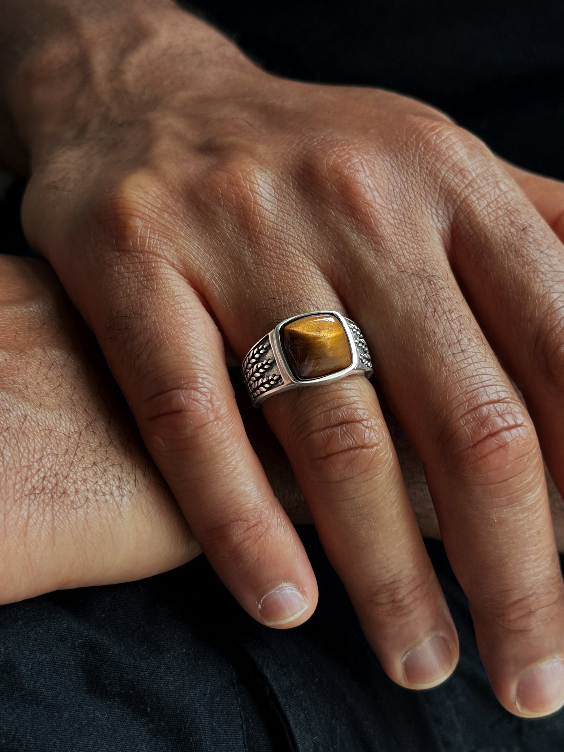 Bague en Argent 925 assemblée d'Oeil de tigre - Maison Di Giorgio