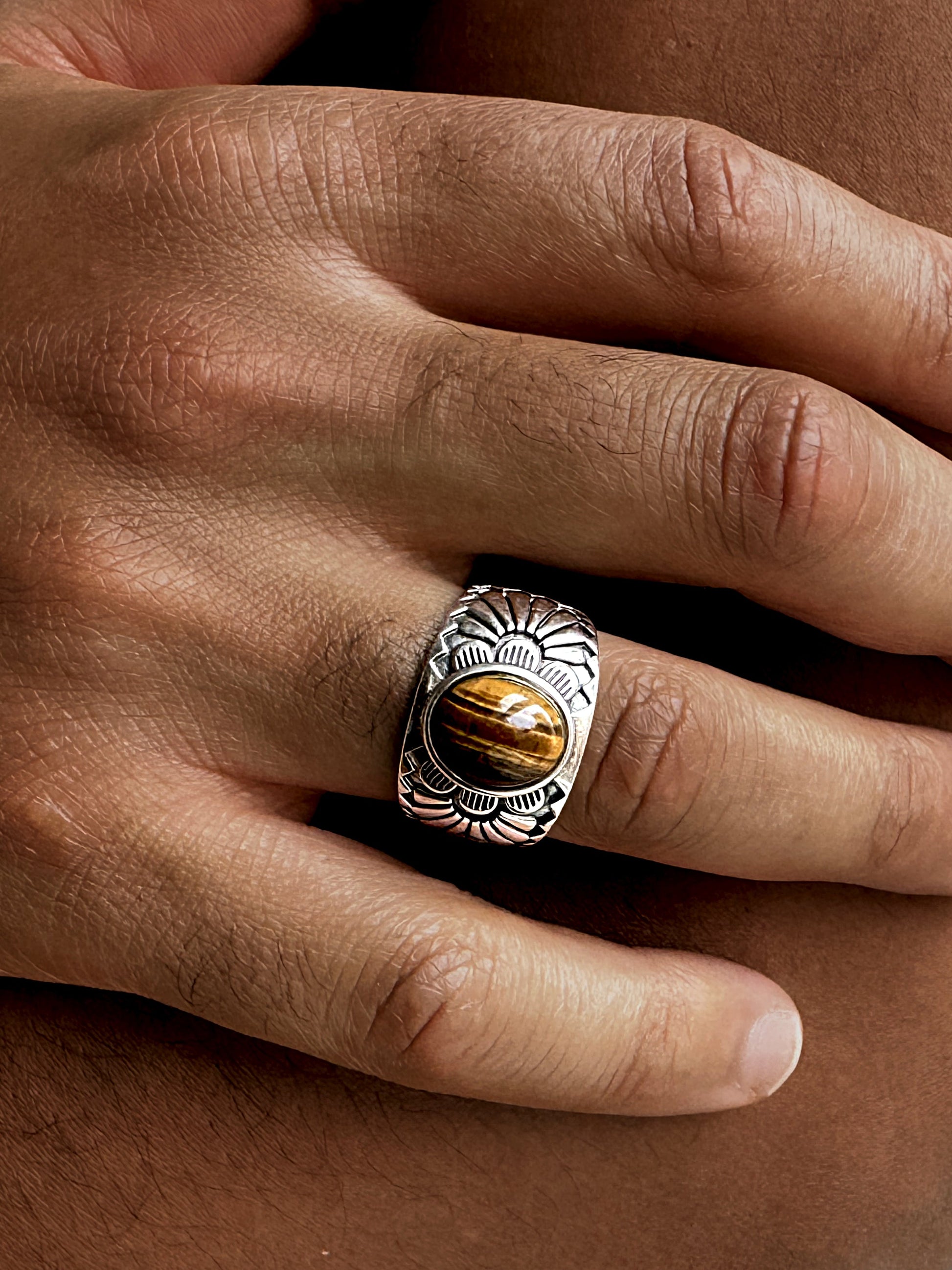 Bague en Argent 925 assemblée de Oeil de tigre - Maison Di Giorgio