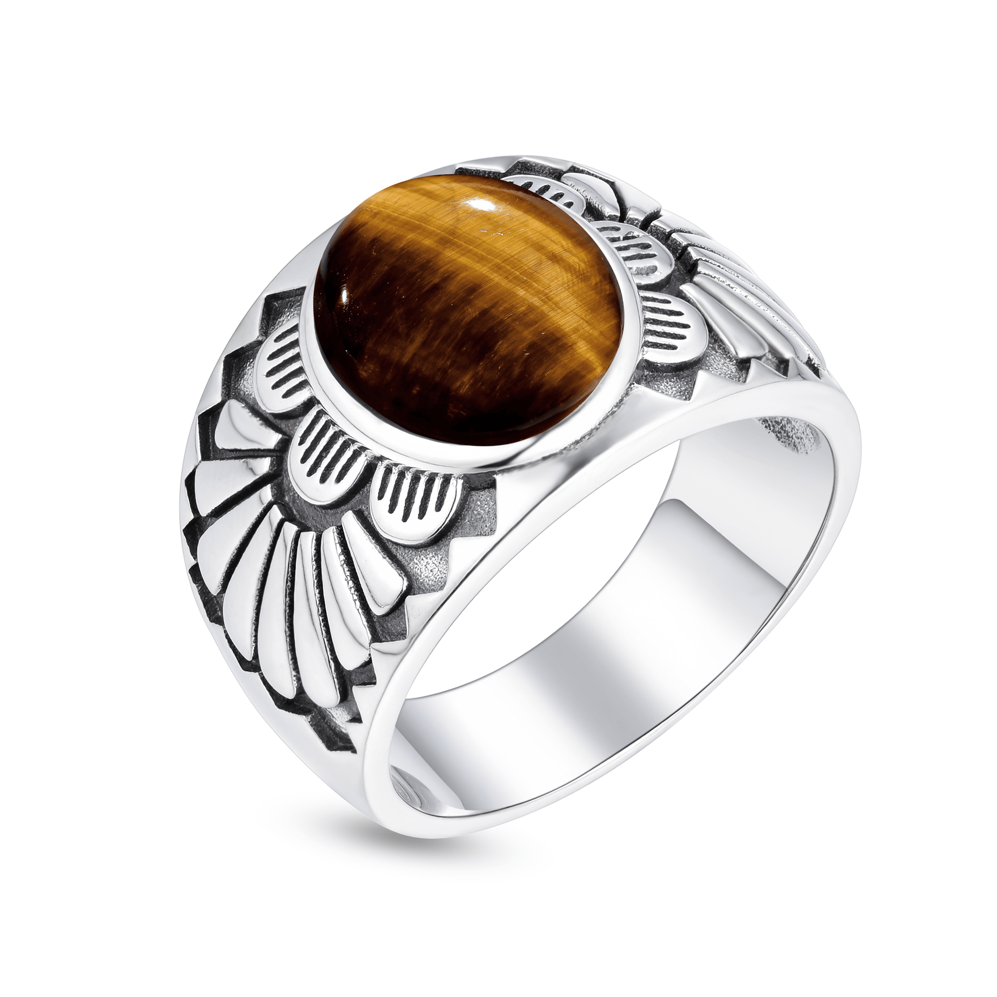 Bague en Argent 925 assemblée de Oeil de tigre - Maison Di Giorgio