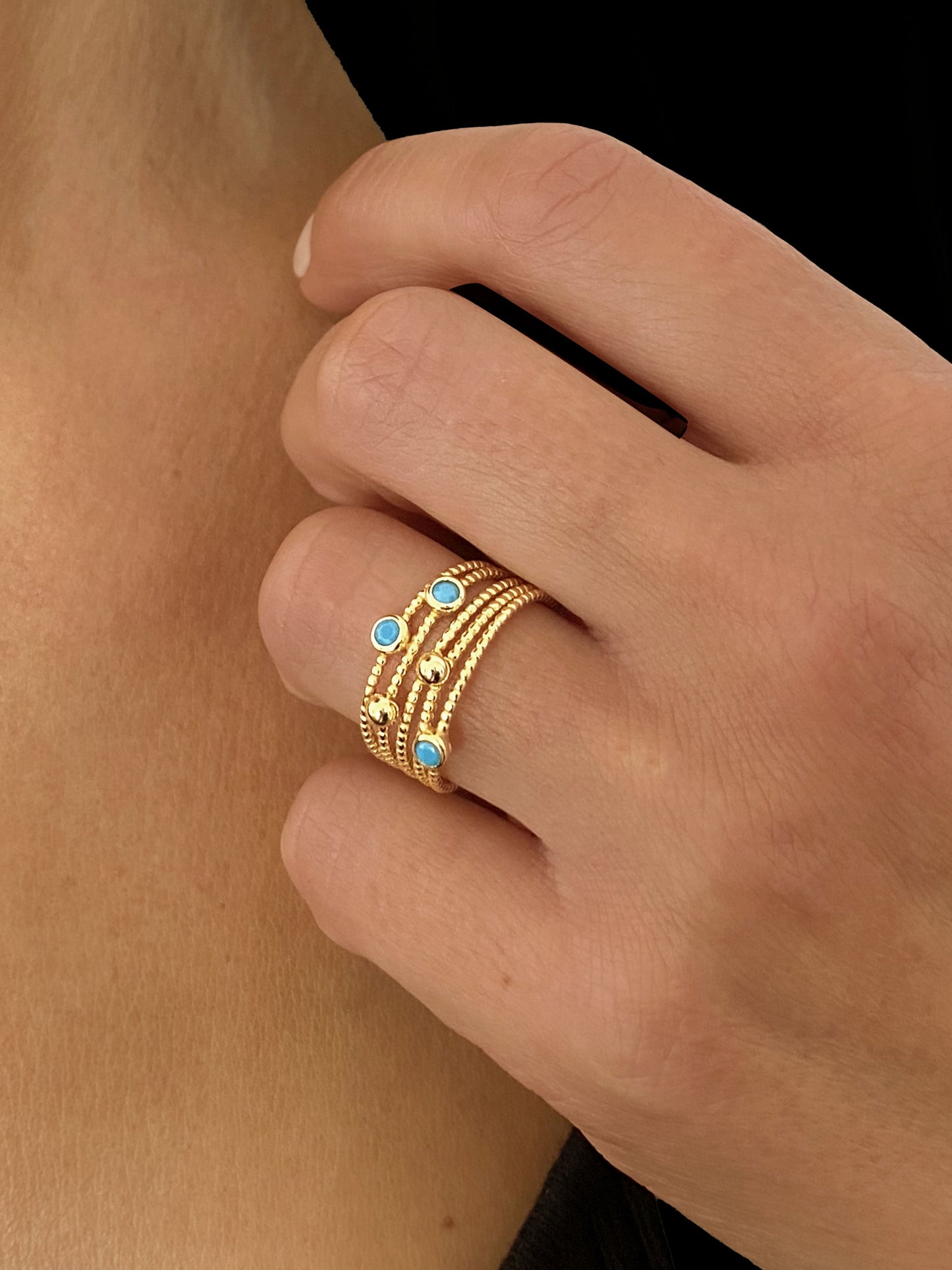 Bague en Argent 925 doré Or jaune 18k assemblée de Turquoise - Maison Di Giorgio