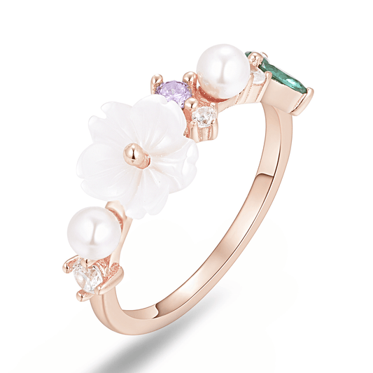 Bague en Argent 925 doré Or rose 18k assemblée de Perle de coquille, Nacre et Oxyde de zirconium - Maison Di Giorgio