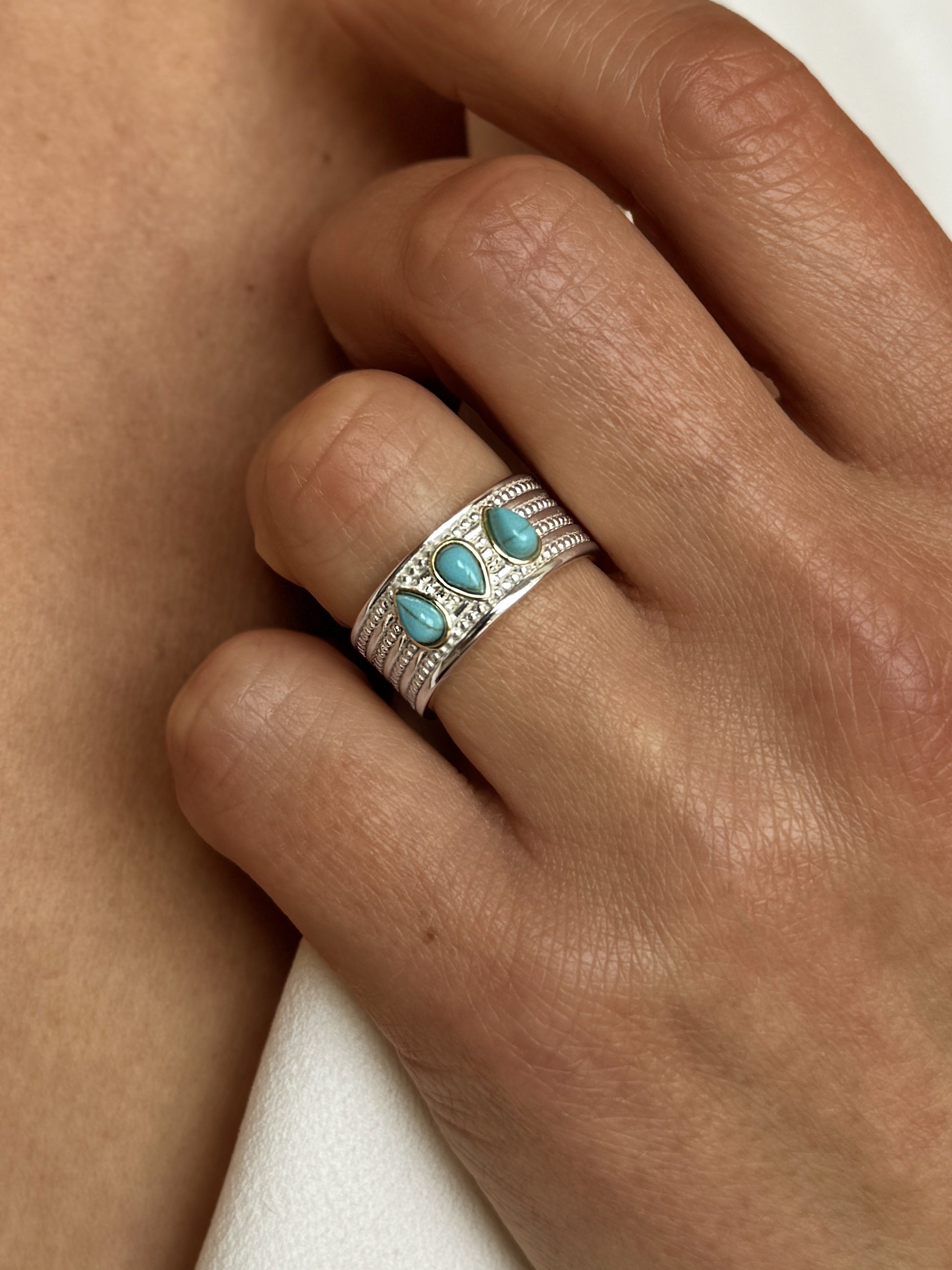 Bague en Argent 925 partiellement doré Or jaune 18k assemblée de Turquoise - Maison Di Giorgio