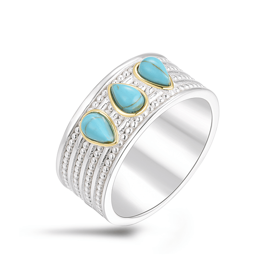 Bague en Argent 925 partiellement doré Or jaune 18k assemblée de Turquoise - Maison Di Giorgio
