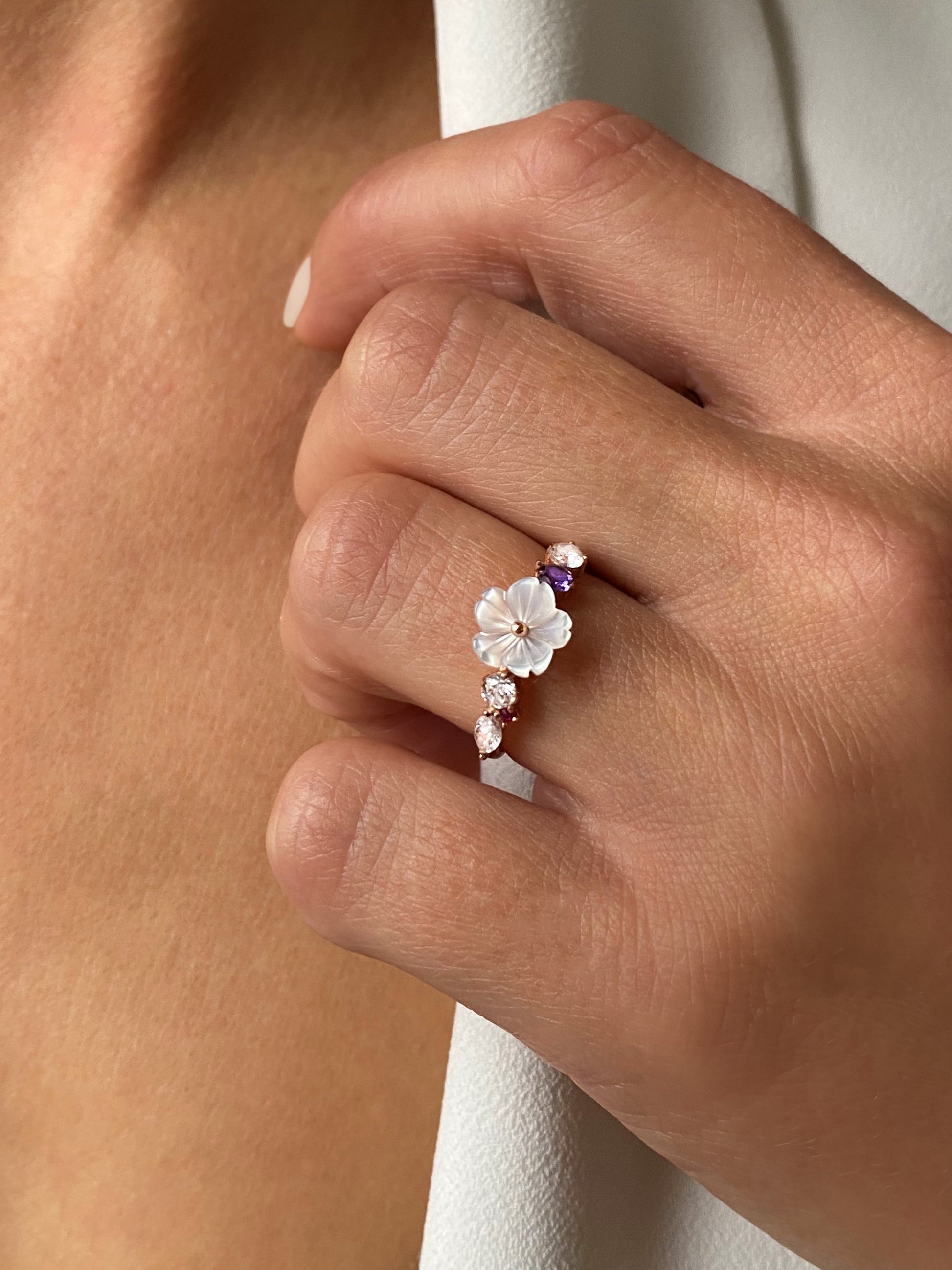Bague en Argent 925 doré Or rose 18k assemblée de nacre et oxyde de zirconium - Maison Di Giorgio