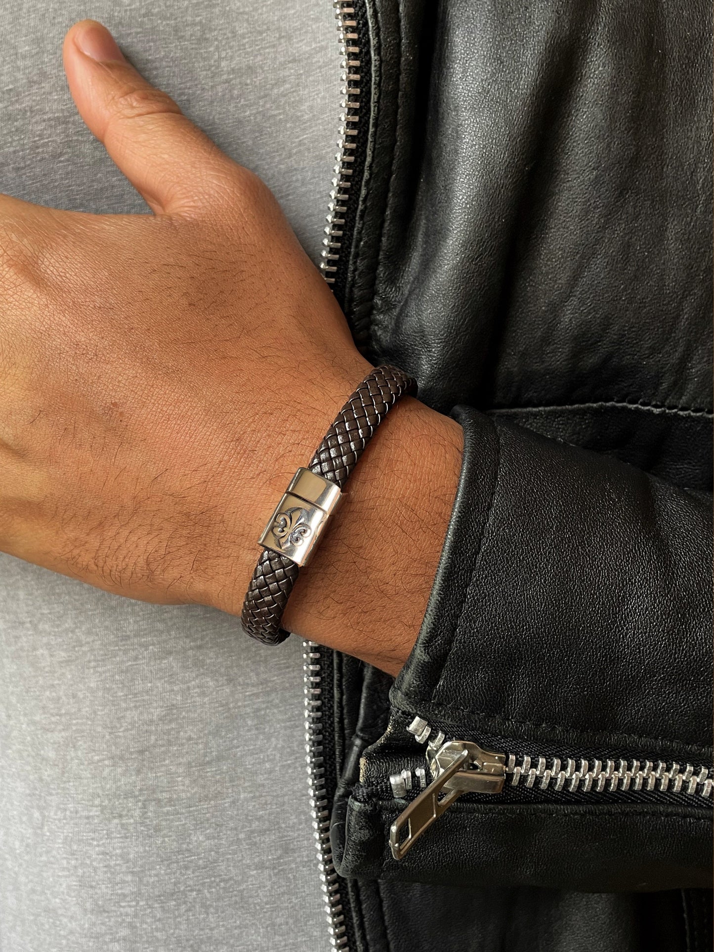 Bracelet cuir véritable et Argent 925 plaqué Argent - Maison Di Giorgio