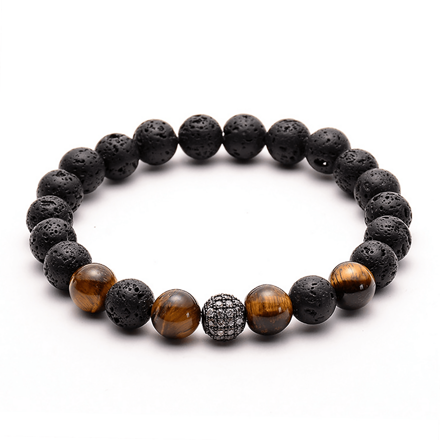 Bracelet perles assemblé d'Oeil de tigre et Pierre de lave - Maison Di Giorgio