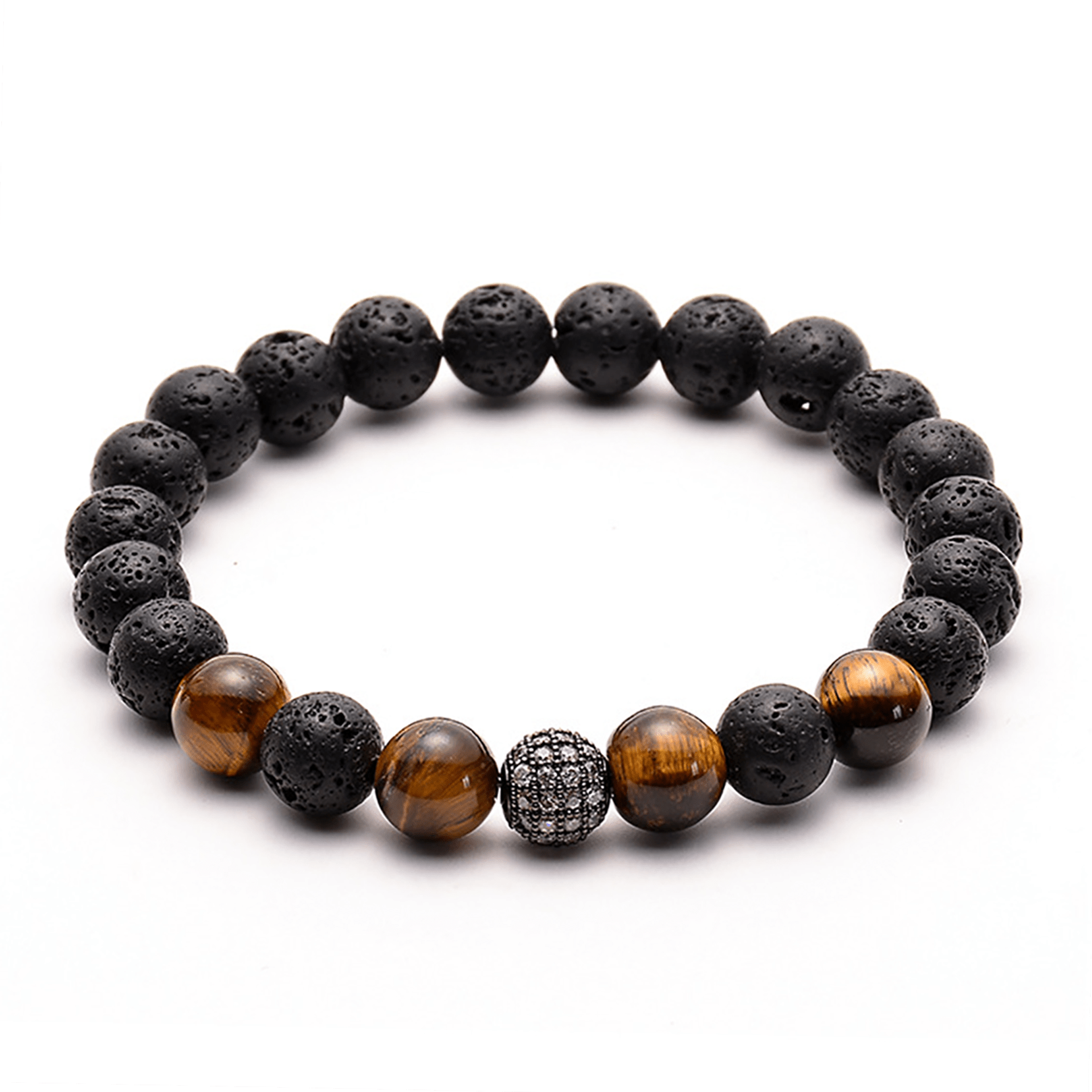 Bracelet perles assemblé d'Oeil de tigre et Pierre de lave - Maison Di Giorgio