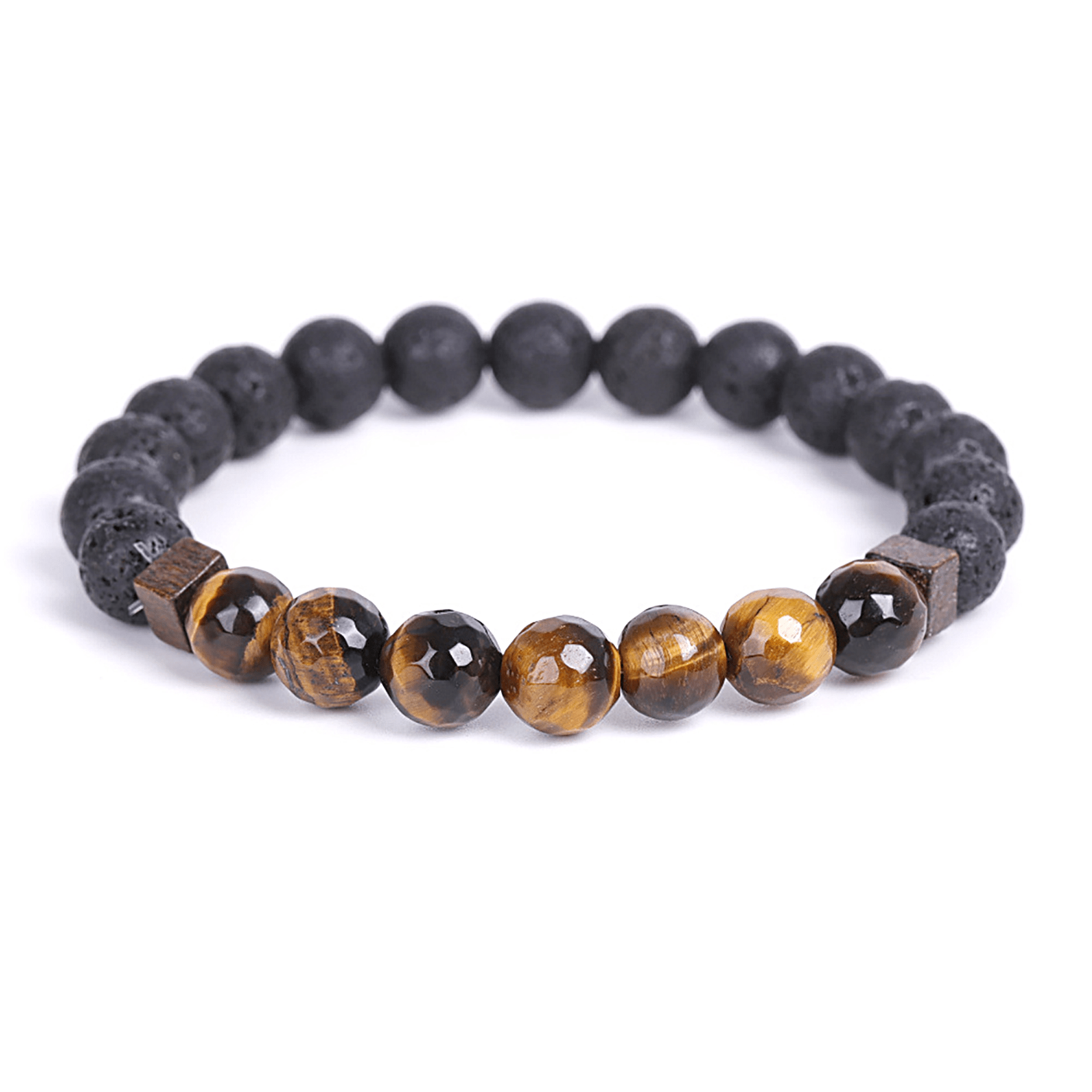 Bracelet perles assemblé de Pierre de lave et Oeil de tigre - Maison Di Giorgio