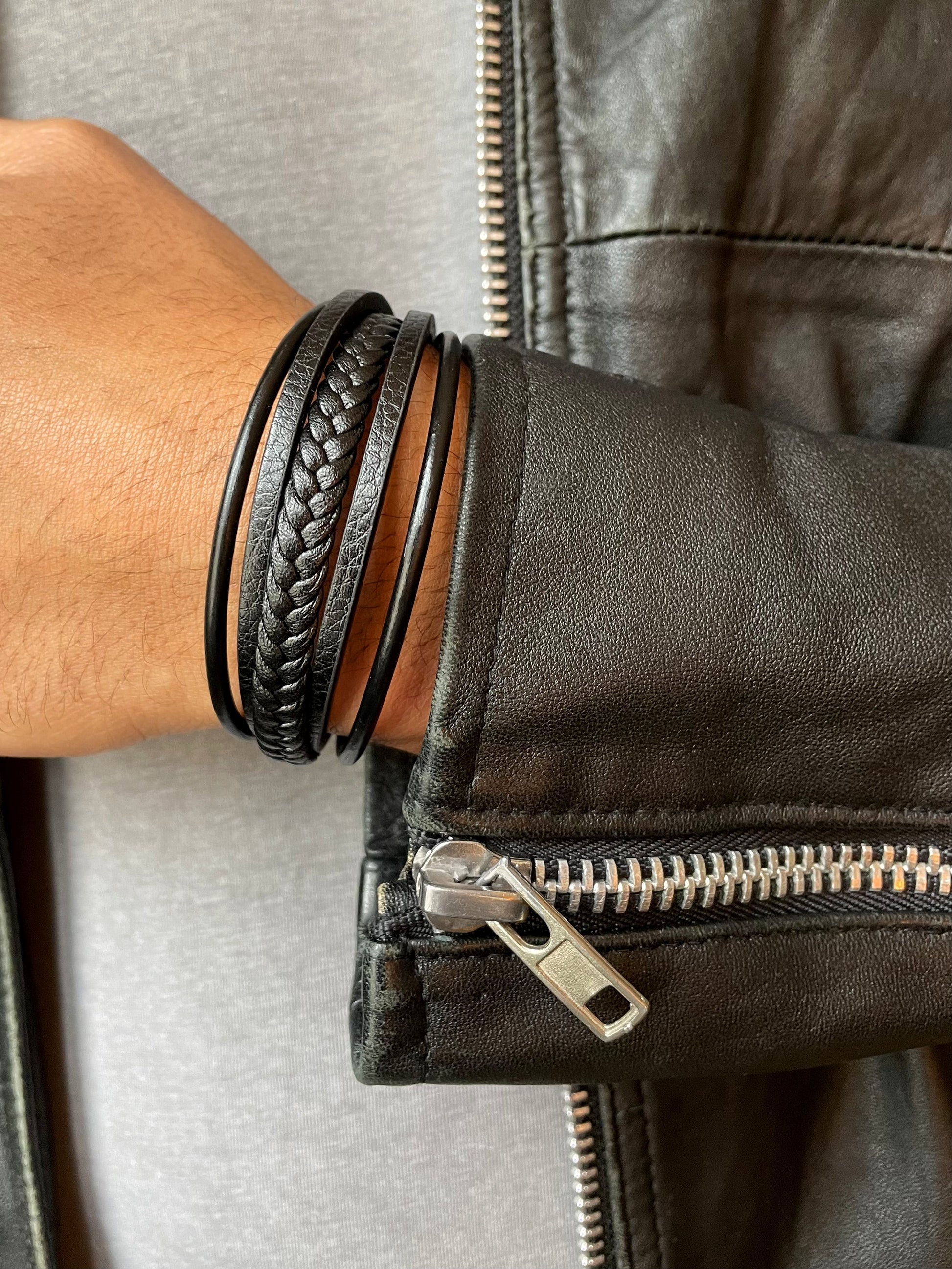 Bracelet cuir véritable et acier inoxydable plaqué Argent - Maison Di Giorgio