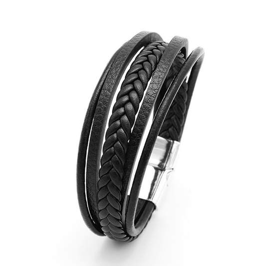 Bracelet cuir véritable et acier inoxydable plaqué Argent - Maison Di Giorgio