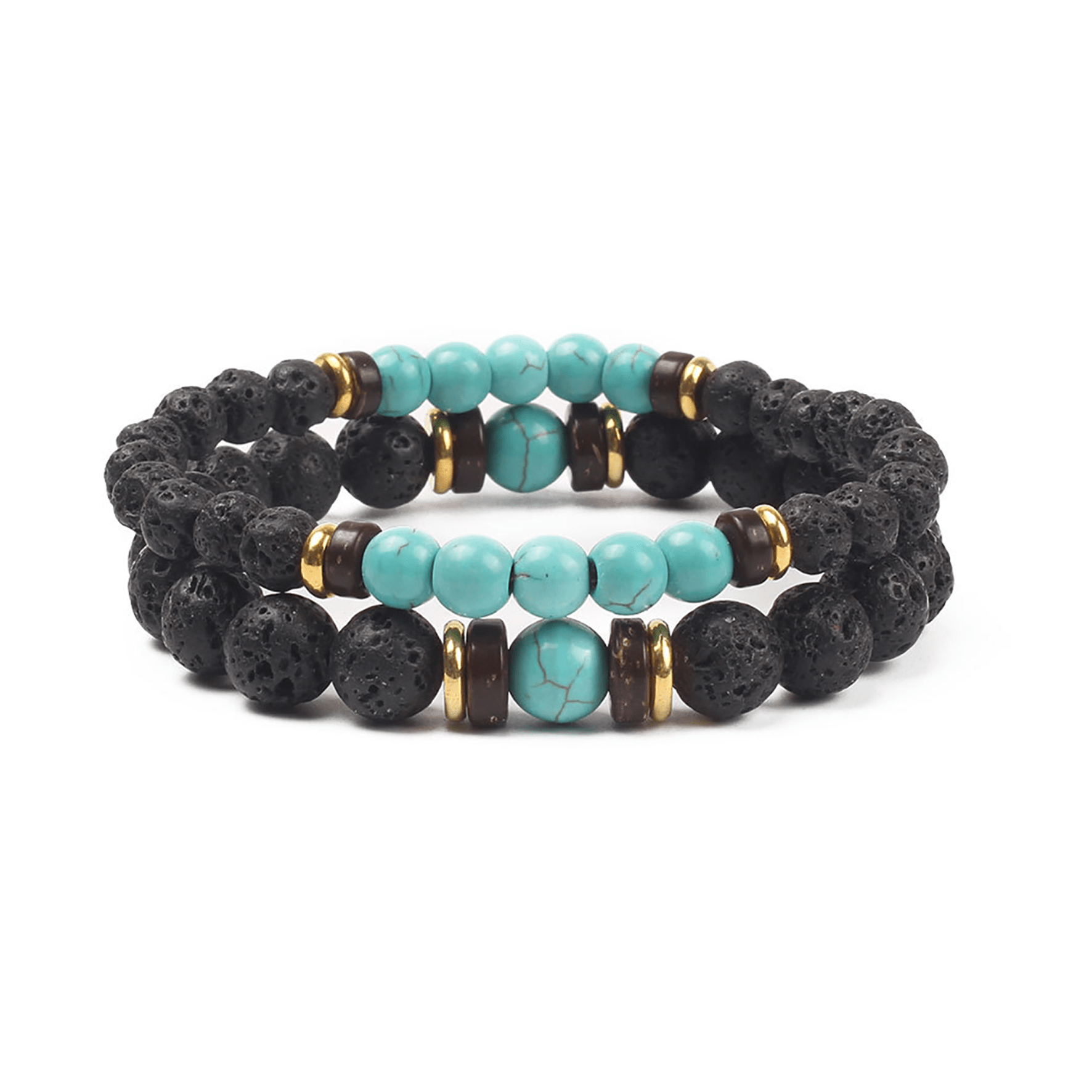 Bracelet perles doré en Or jaune 18k assemblé de Pierre de lave et Turquoise - Maison Di Giorgio