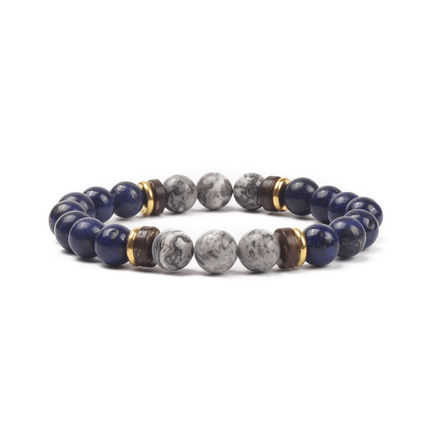 Bracelets perles doré Or jaune 18k assemblé de lapis - lazuli et jaspe - Maison Di Giorgio