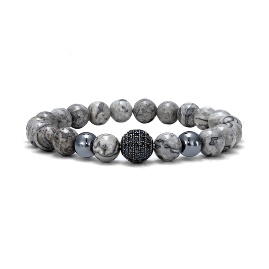 Bracelet perles assemblé de jaspe et oxyde de zirconium - Maison Di Giorgio