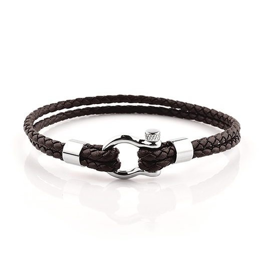 Bracelet cuir véritable et Acier inoxydable plaqué Argent - Maison Di Giorgio