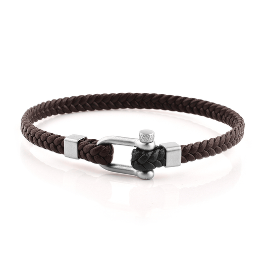 Bracelet cuir véritable et Acier inoxydable plaqué Argent - Maison Di Giorgio