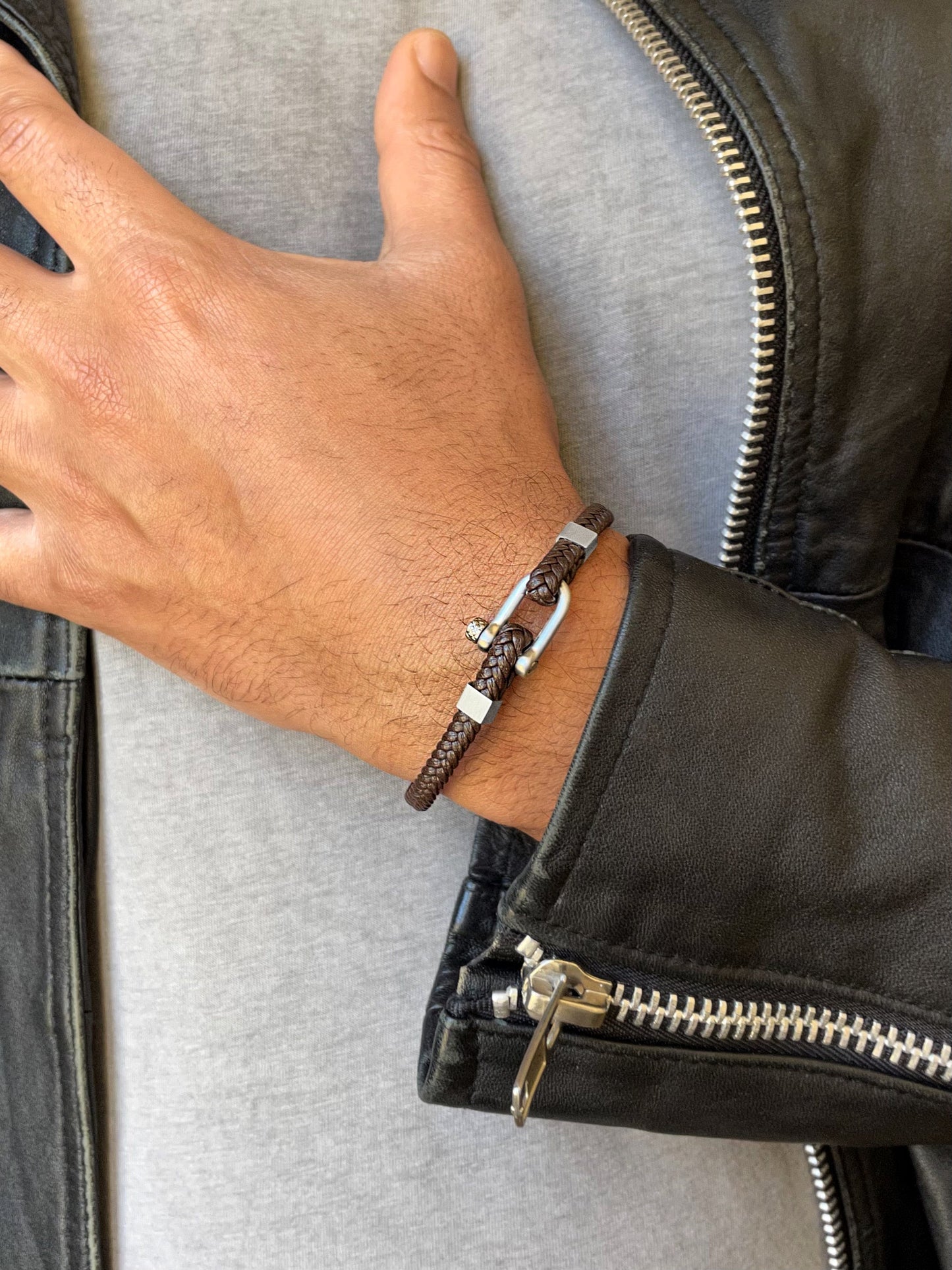 Bracelet cuir véritable et Acier inoxydable plaqué Argent - Maison Di Giorgio