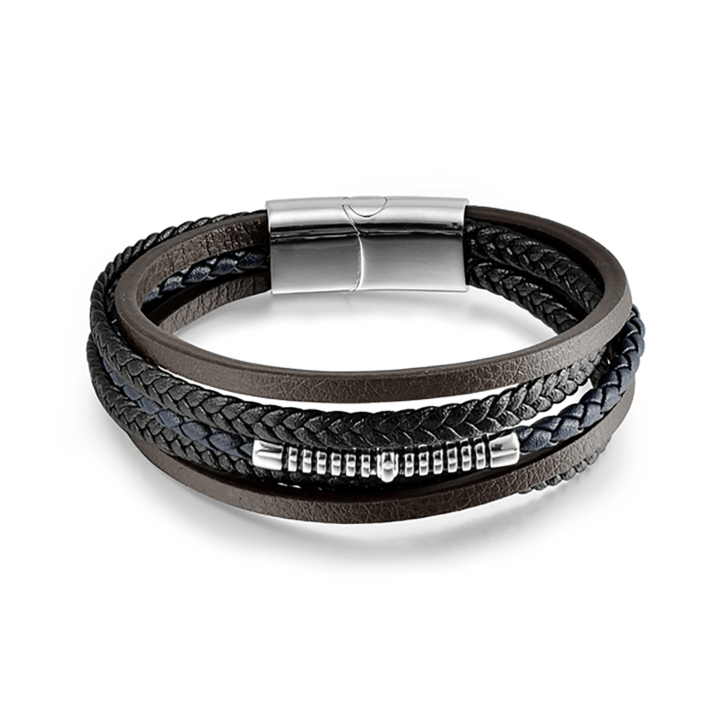 Bracelet cuir véritable et Acier inoxydable plaqué Argent - Maison Di Giorgio