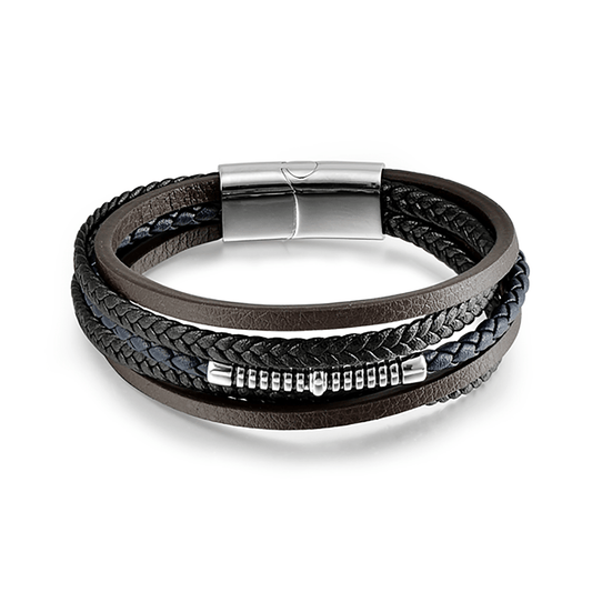 Bracelet cuir véritable et Acier inoxydable plaqué Argent - Maison Di Giorgio